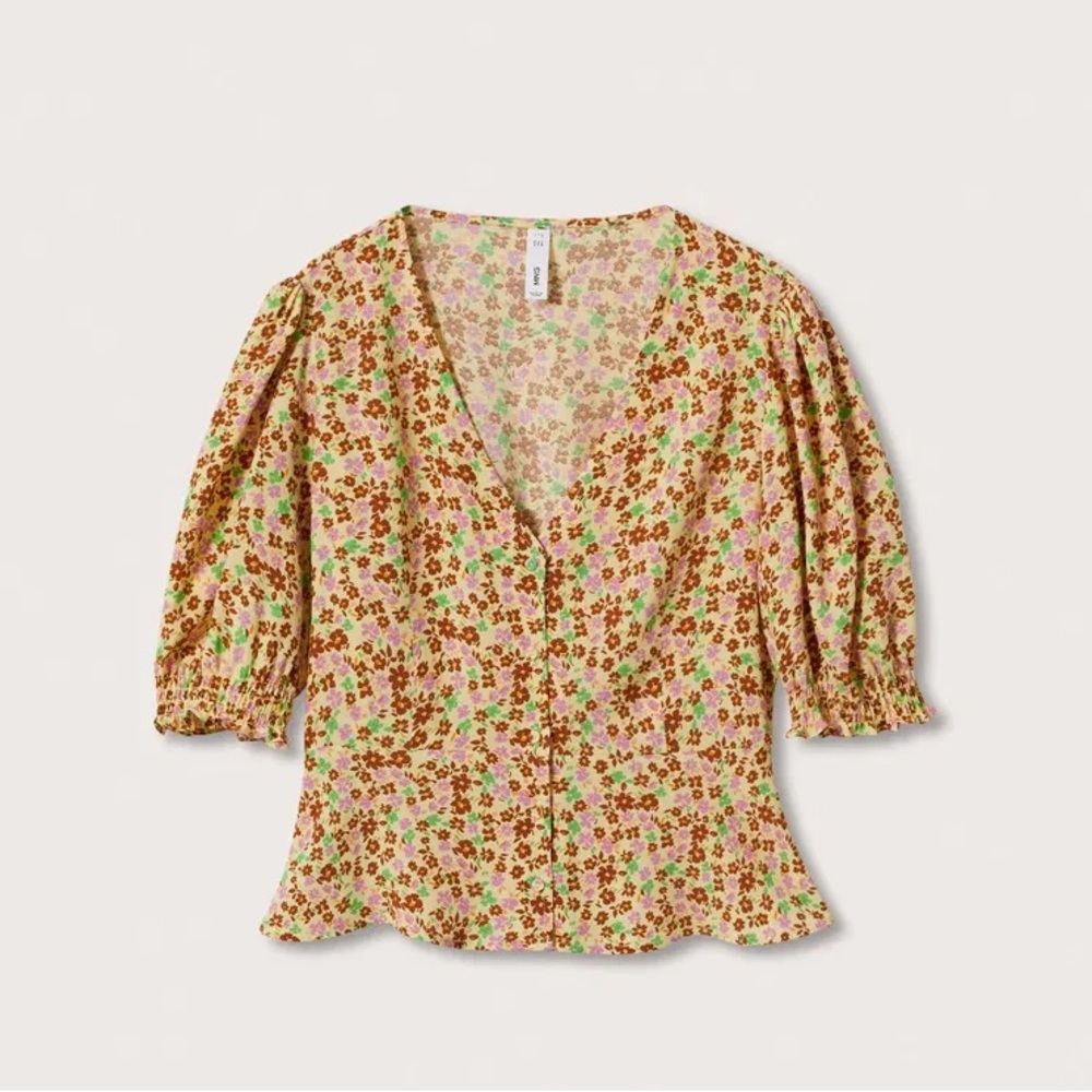 MANGO Floral Print Puff Sleeve Blouse